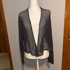 Cut Loose fishnet crochet‎ cropped open front cardigan gray size M NEW